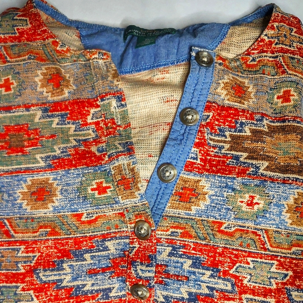 LRL Lauren Ralph Lauren Jeans Indian Southwest Aztec Top